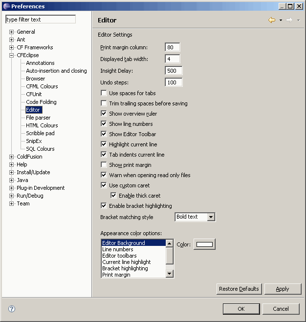 CFEclipse Preferences